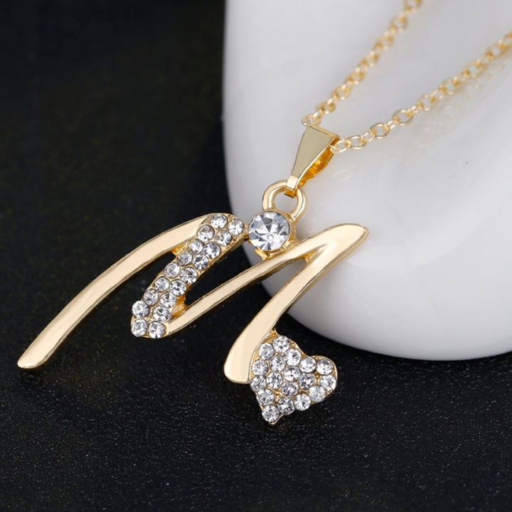 KC Gold Plated Rhinestone Heart M Letter Pendant Necklace Ring Bangle Earrings Image 12