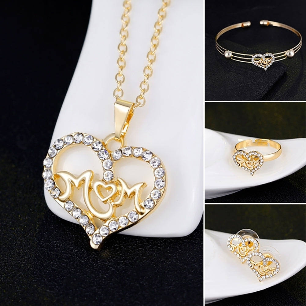 Women KC Gold Plated Mom Hollow Heart Necklace Jewelry Set Bracelet Earrings Image 1