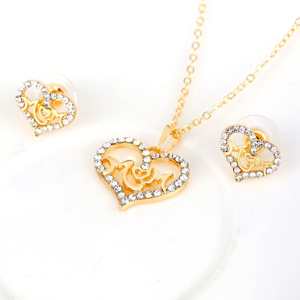 Women KC Gold Plated Mom Hollow Heart Necklace Jewelry Set Bracelet Earrings Image 2