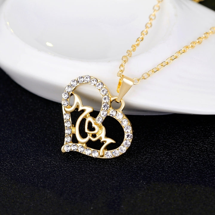 Women KC Gold Plated Mom Hollow Heart Necklace Jewelry Set Bracelet Earrings Image 4