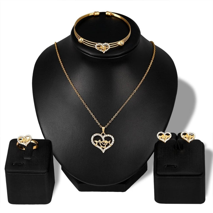 Women KC Gold Plated Mom Hollow Heart Necklace Jewelry Set Bracelet Earrings Image 9