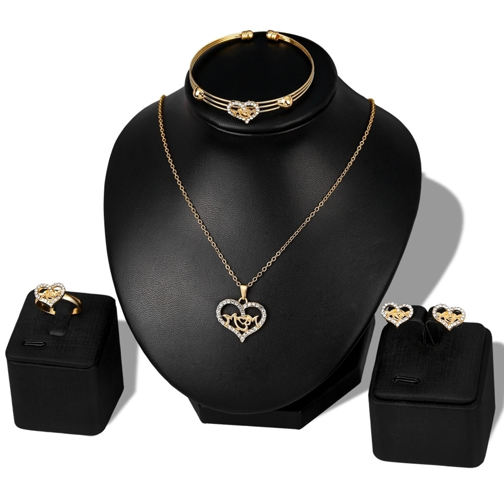 Women KC Gold Plated Mom Hollow Heart Necklace Jewelry Set Bracelet Earrings Image 10