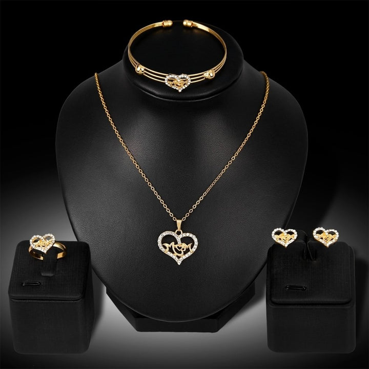 Women KC Gold Plated Mom Hollow Heart Necklace Jewelry Set Bracelet Earrings Image 11