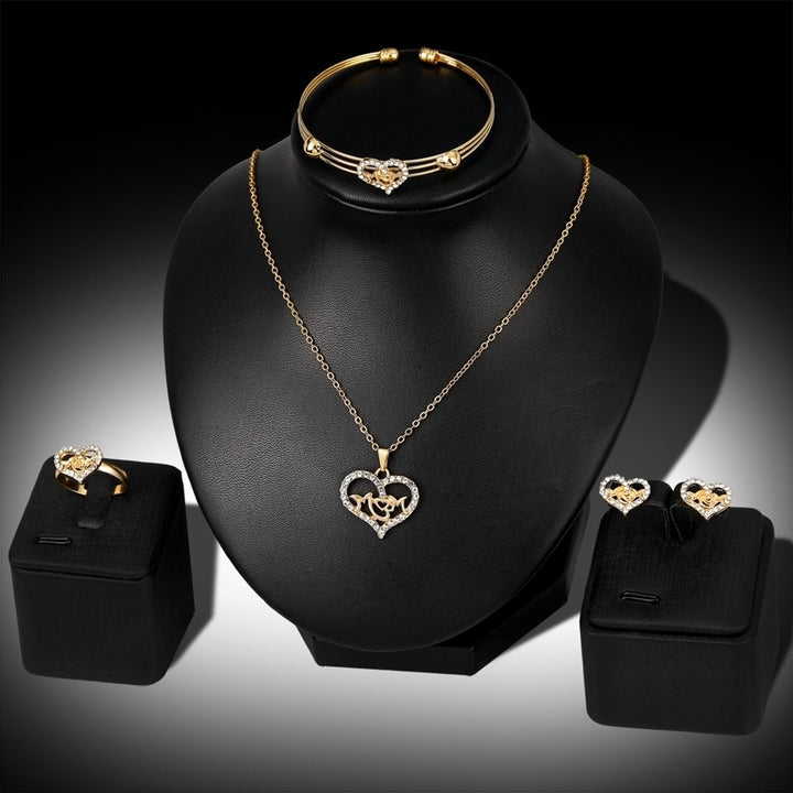 Women KC Gold Plated Mom Hollow Heart Necklace Jewelry Set Bracelet Earrings Image 12