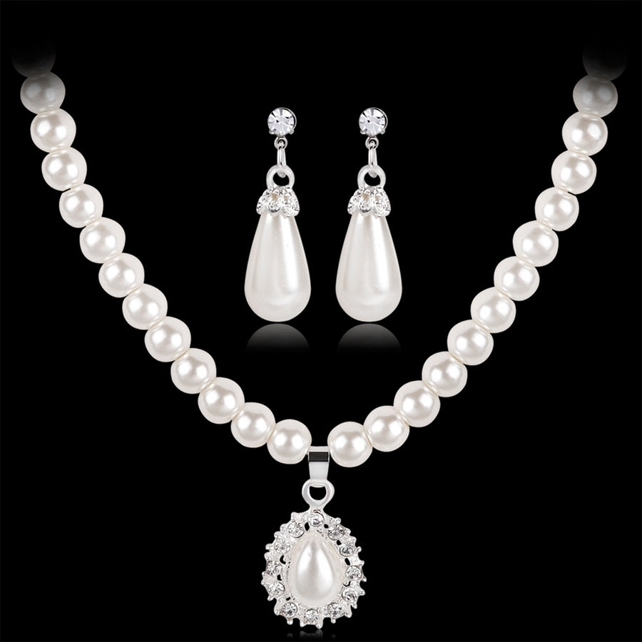 Royal Style Princess Imitation Pearl Teardrop Pendant Elegant Necklace Earrings Image 1