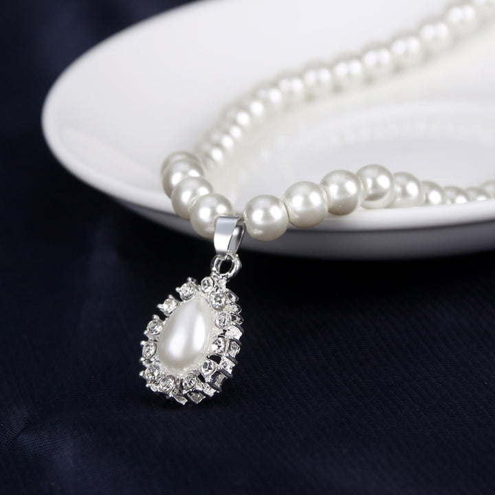 Royal Style Princess Imitation Pearl Teardrop Pendant Elegant Necklace Earrings Image 6