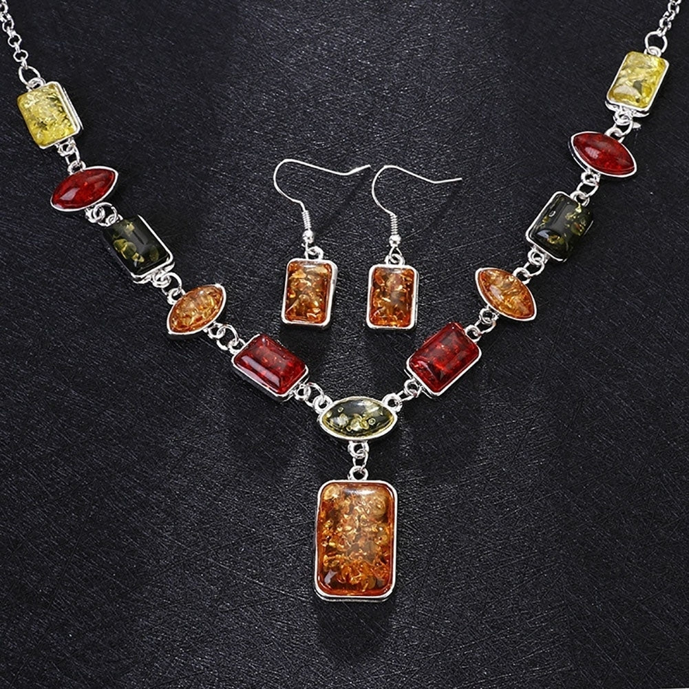 Square Oval Amber African Style Women Necklace Hook Earrings Party Jewelry Set Image 1