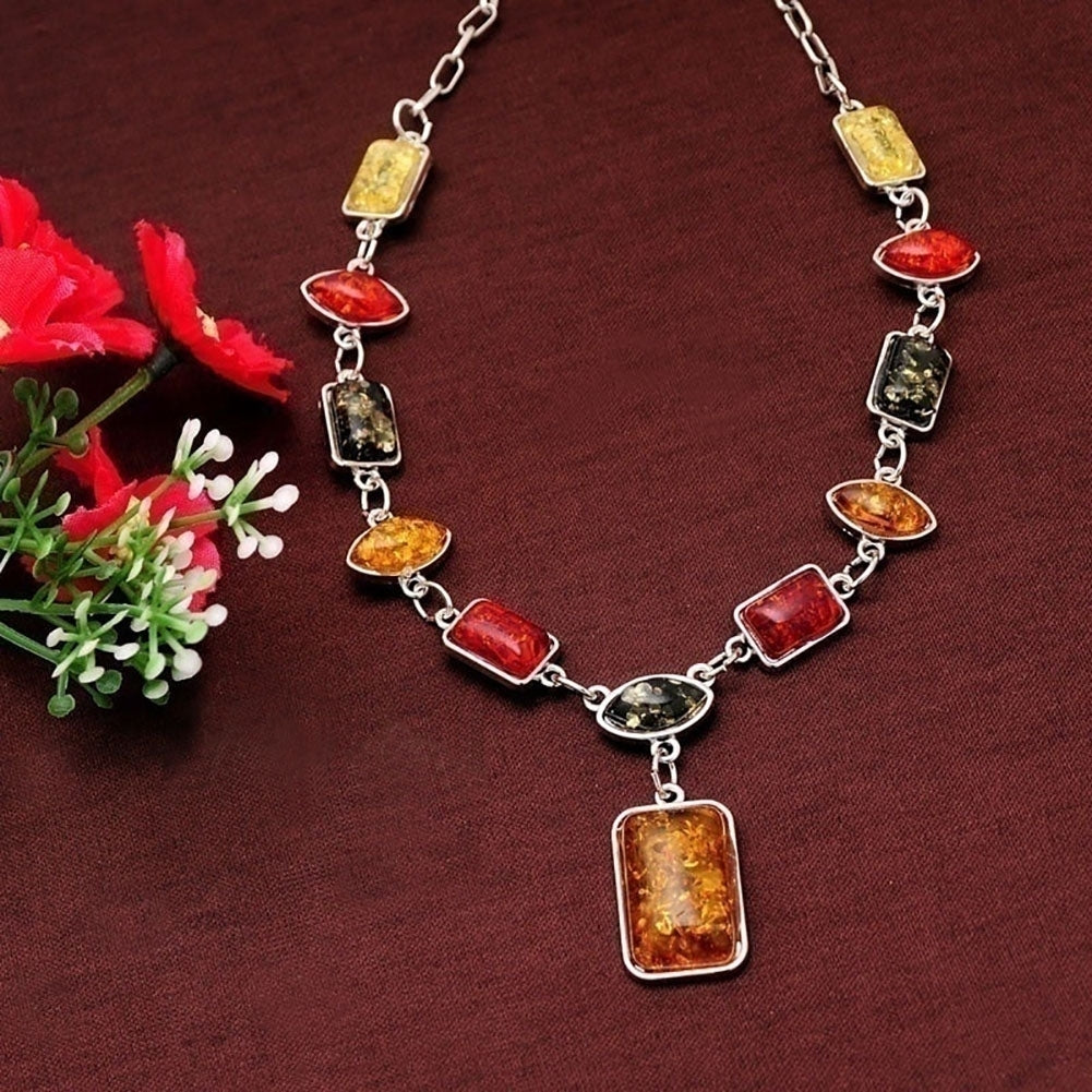 Square Oval Amber African Style Women Necklace Hook Earrings Party Jewelry Set Image 3