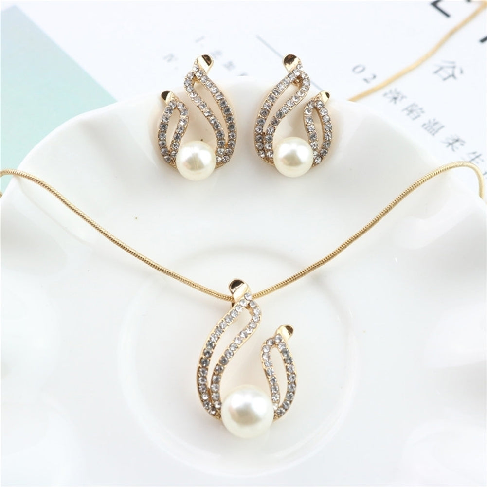 Faux Pearl Water Drop Charm Pendant Earrings Necklace Socialite Lady Jewelry Set Image 4