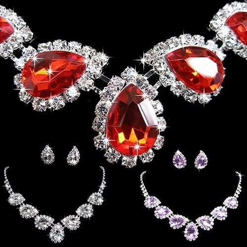 Prom Wedding Bridal Crystal Rhinestone Waterdrop Necklace Earring Jewelry Set Image 3