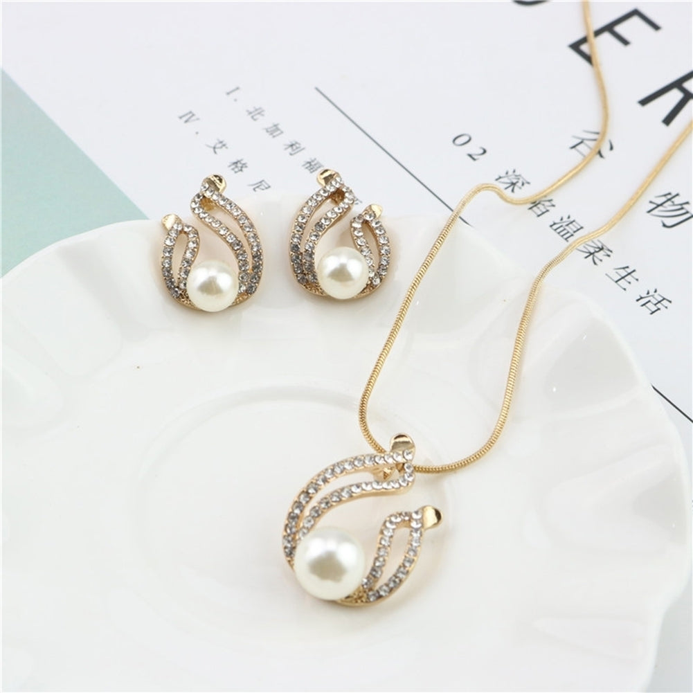 Faux Pearl Water Drop Charm Pendant Earrings Necklace Socialite Lady Jewelry Set Image 6