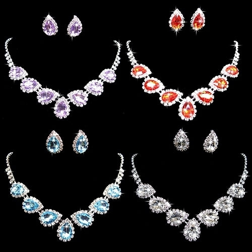 Prom Wedding Bridal Crystal Rhinestone Waterdrop Necklace Earring Jewelry Set Image 4