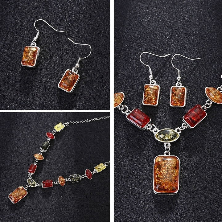 Square Oval Amber African Style Women Necklace Hook Earrings Party Jewelry Set Image 6