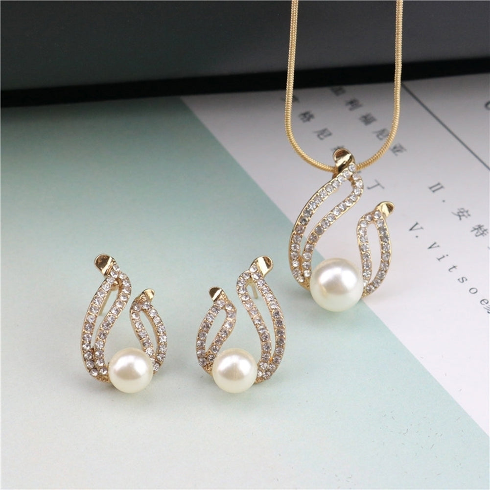 Faux Pearl Water Drop Charm Pendant Earrings Necklace Socialite Lady Jewelry Set Image 7