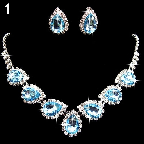 Prom Wedding Bridal Crystal Rhinestone Waterdrop Necklace Earring Jewelry Set Image 6