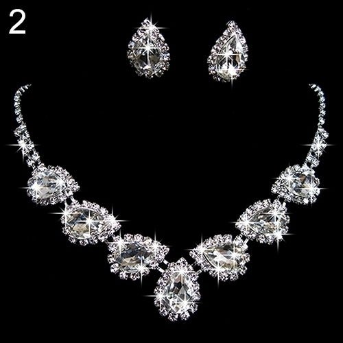 Prom Wedding Bridal Crystal Rhinestone Waterdrop Necklace Earring Jewelry Set Image 7