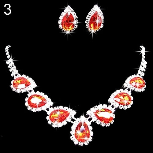 Prom Wedding Bridal Crystal Rhinestone Waterdrop Necklace Earring Jewelry Set Image 8