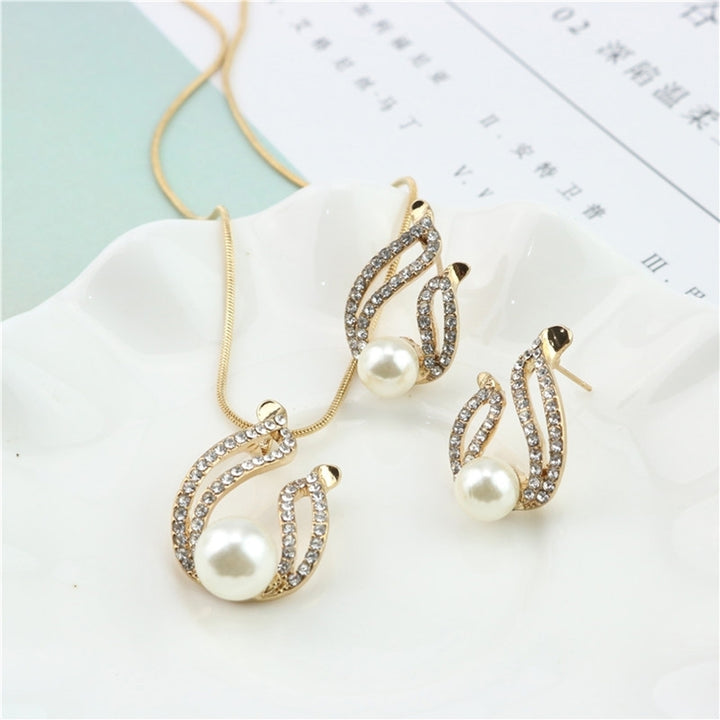 Faux Pearl Water Drop Charm Pendant Earrings Necklace Socialite Lady Jewelry Set Image 9