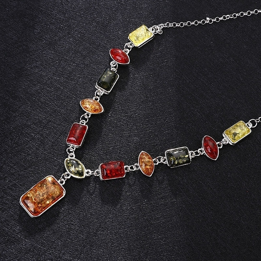 Square Oval Amber African Style Women Necklace Hook Earrings Party Jewelry Set Image 9