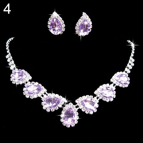 Prom Wedding Bridal Crystal Rhinestone Waterdrop Necklace Earring Jewelry Set Image 9