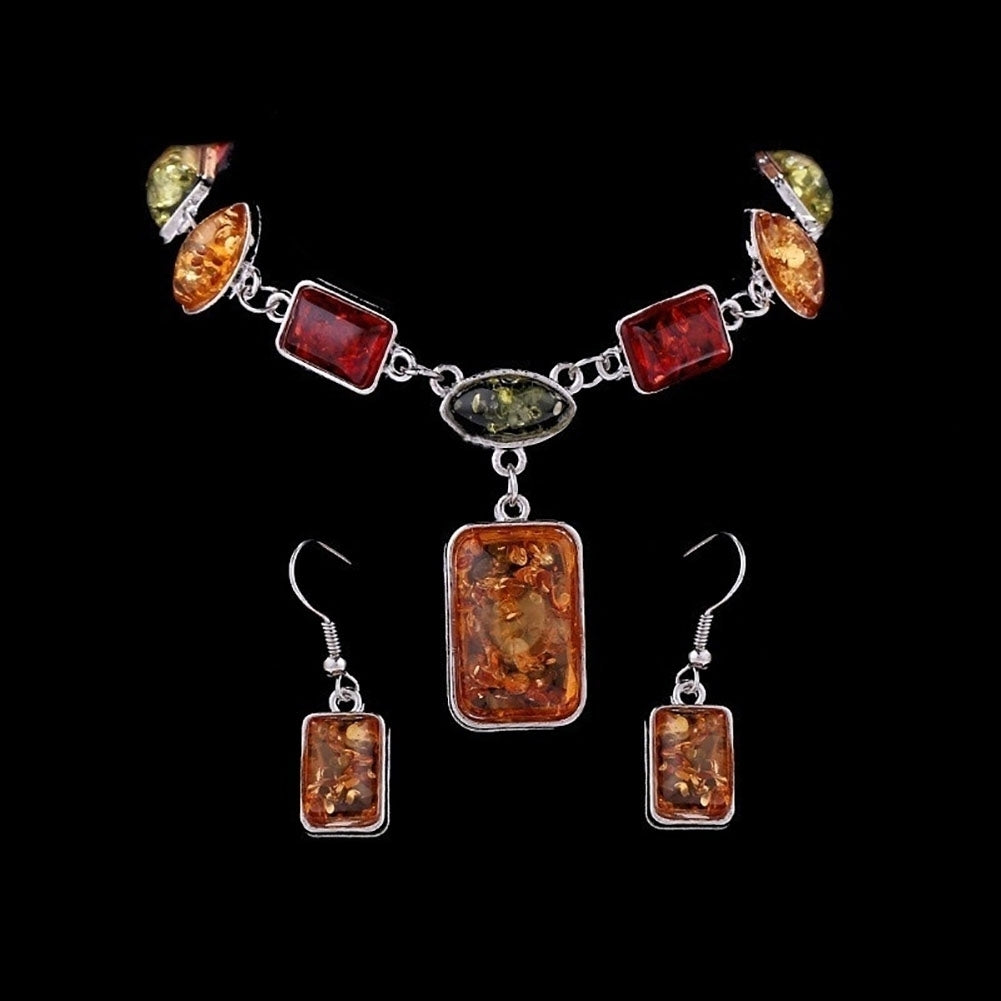 Square Oval Amber African Style Women Necklace Hook Earrings Party Jewelry Set Image 10