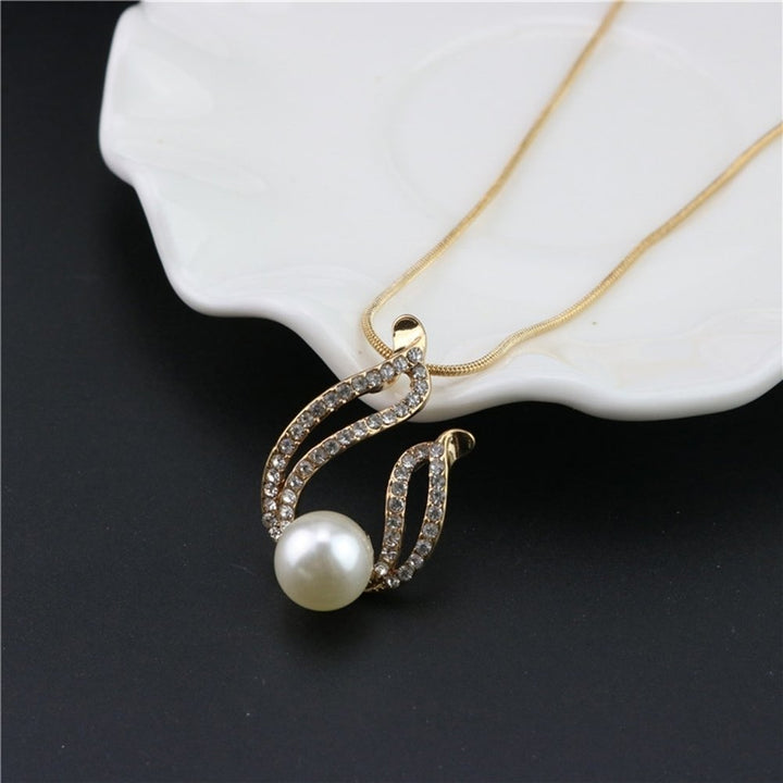 Faux Pearl Water Drop Charm Pendant Earrings Necklace Socialite Lady Jewelry Set Image 11