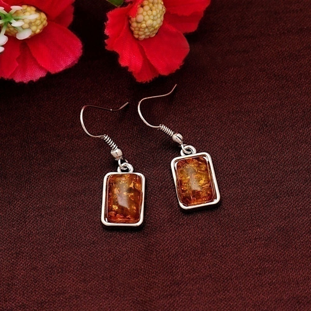 Square Oval Amber African Style Women Necklace Hook Earrings Party Jewelry Set Image 11