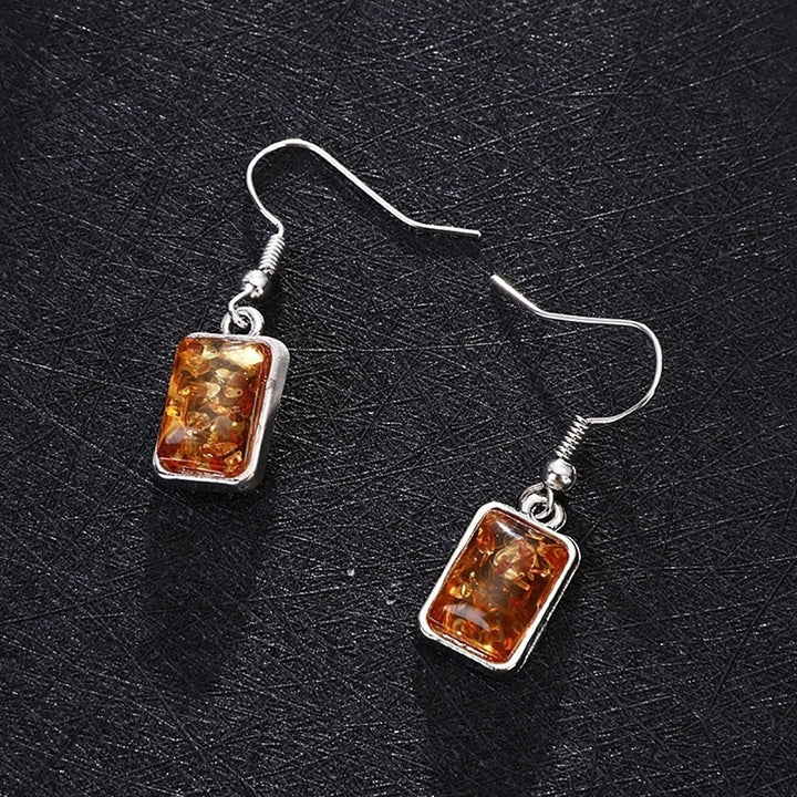 Square Oval Amber African Style Women Necklace Hook Earrings Party Jewelry Set Image 12