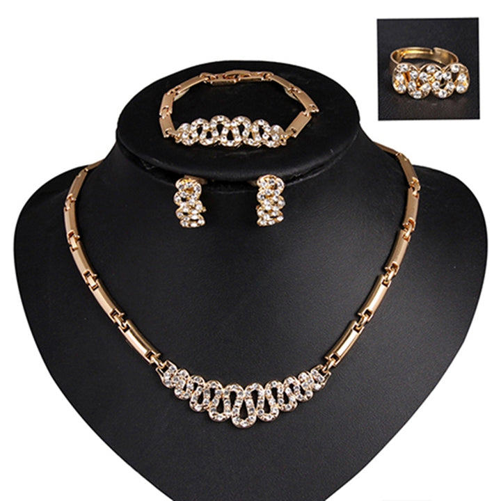 Women Waterdrop Hollow Statement Collar Necklace Ring Earrings Bracelet Set Image 4