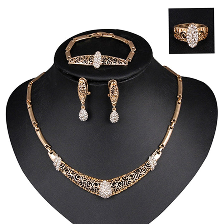 Women Waterdrop Hollow Statement Collar Necklace Ring Earrings Bracelet Set Image 1