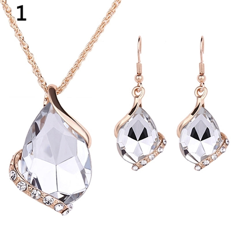 Womens Fashion Rhinestone Choker Chain Necklace Drop Earrings Jewelry Set Image 12