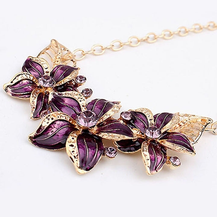 Fashion Women Rhinestone Flower Statement Pendant Necklace Earrings Jewelry Set Image 11