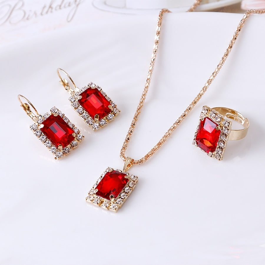 Fashion Jewelry Set Women Banquet Wedding Party Necklace Earrings Finger Ring Image 1