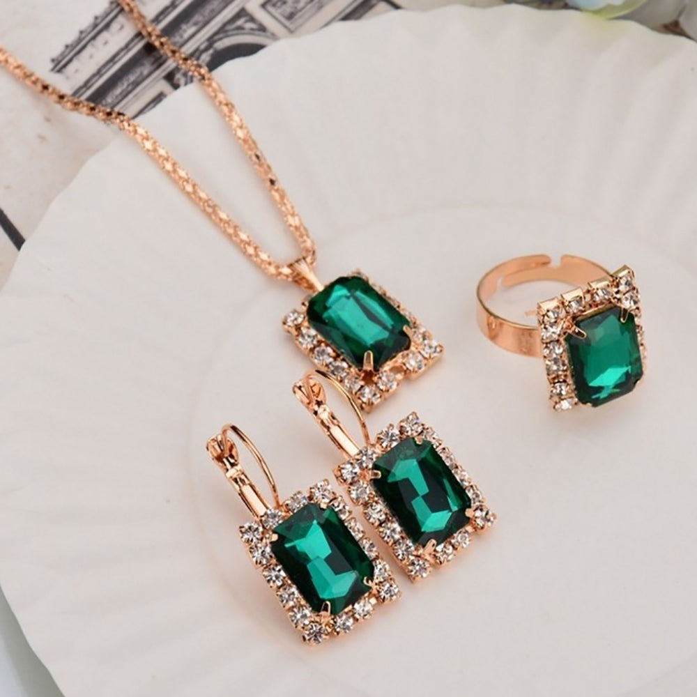Fashion Jewelry Set Women Banquet Wedding Party Necklace Earrings Finger Ring Image 2