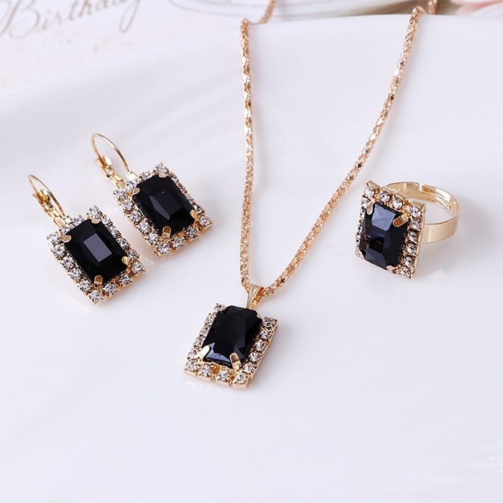 Fashion Jewelry Set Women Banquet Wedding Party Necklace Earrings Finger Ring Image 3