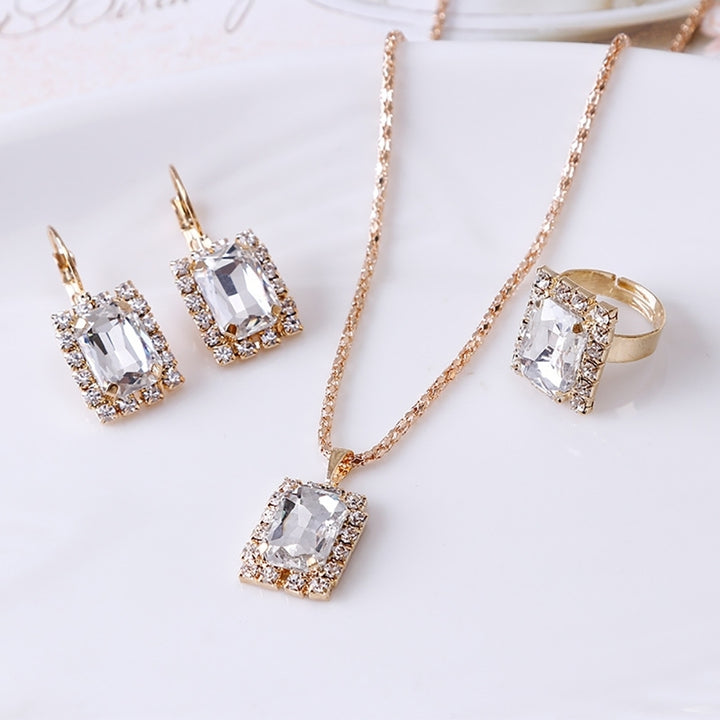 Fashion Jewelry Set Women Banquet Wedding Party Necklace Earrings Finger Ring Image 4