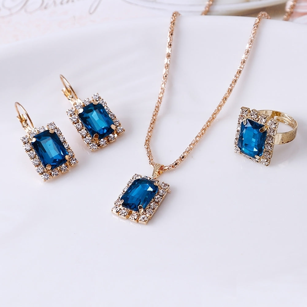 Fashion Jewelry Set Women Banquet Wedding Party Necklace Earrings Finger Ring Image 4