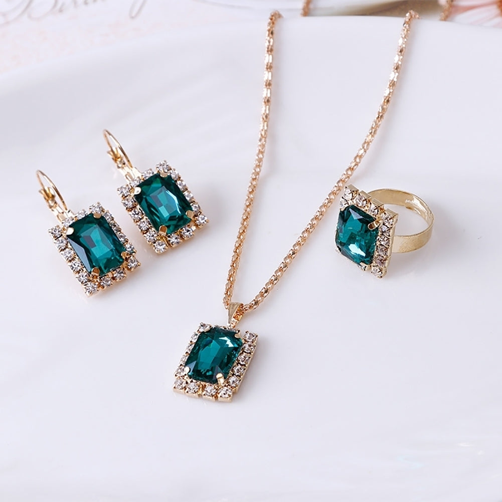 Fashion Jewelry Set Women Banquet Wedding Party Necklace Earrings Finger Ring Image 6