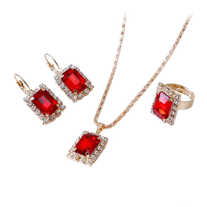 Fashion Jewelry Set Women Banquet Wedding Party Necklace Earrings Finger Ring Image 7