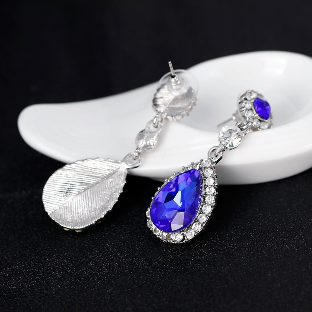 Women Fashion Rhinestones Inlaid Waterdrop Necklace Ring Earrings Jewelry Set Image 11