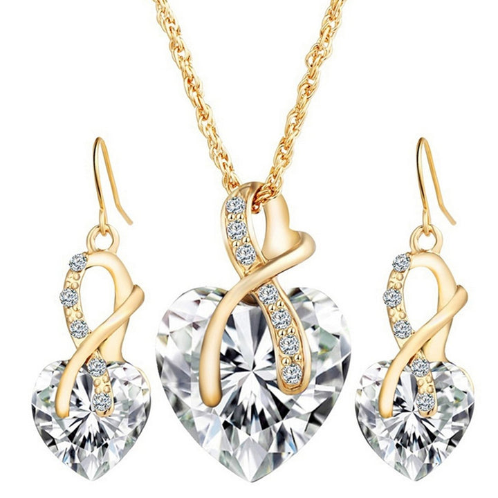 Jewelry Set Heart-Shaped Durable Alloy Necklace Earrings Jewelry Sets for Party Image 1