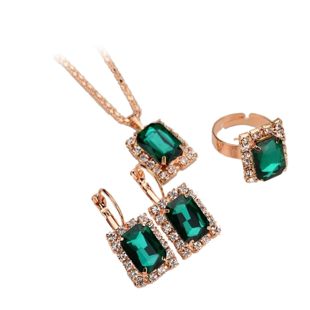 Fashion Jewelry Set Women Banquet Wedding Party Necklace Earrings Finger Ring Image 8