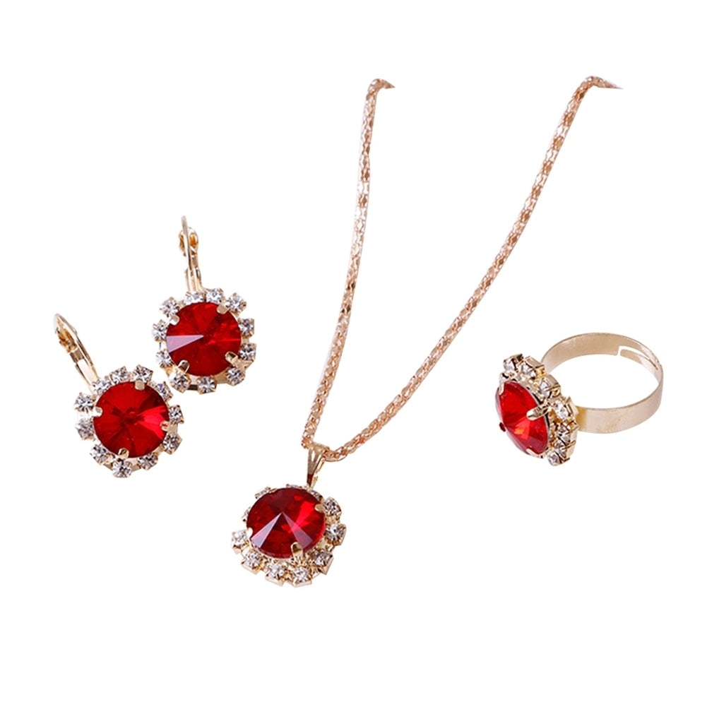 Fashion Women Circle Rhinestone Necklace Earrings Ring Pendants Jewelry Set Image 4