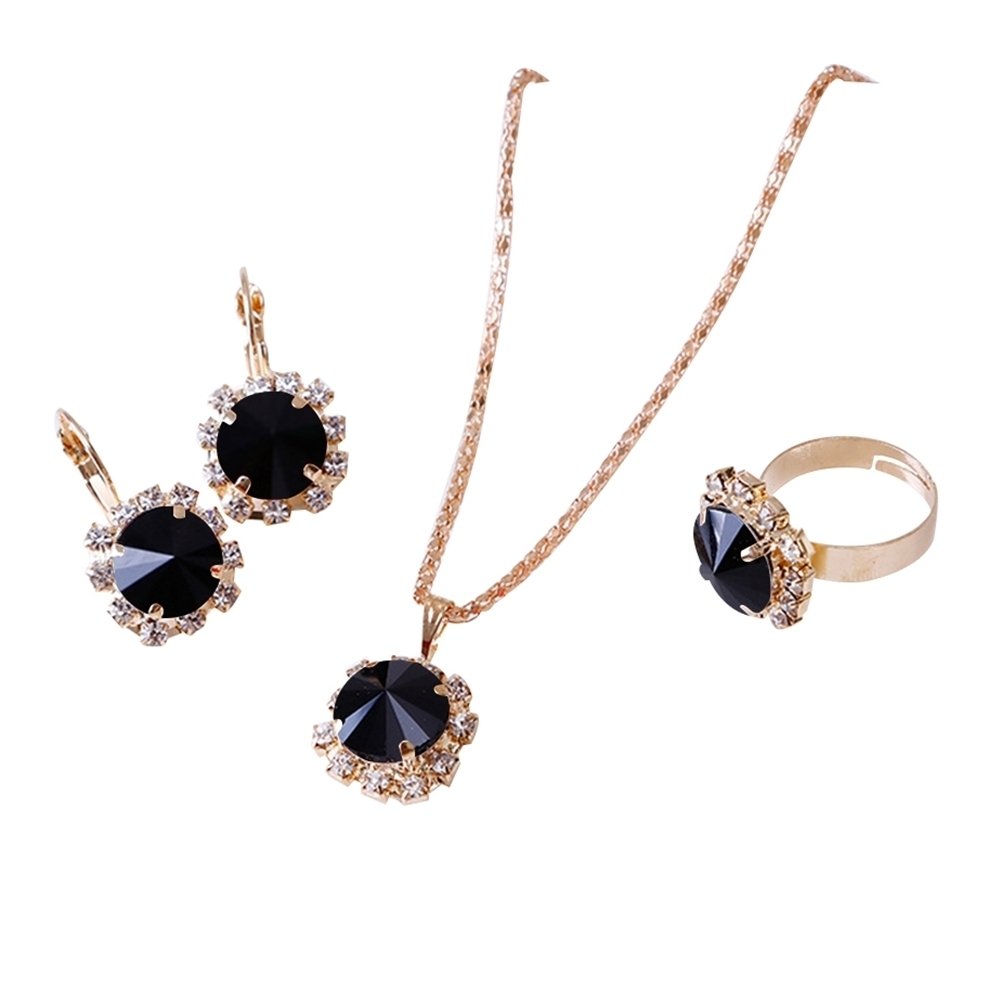 Fashion Women Circle Rhinestone Necklace Earrings Ring Pendants Jewelry Set Image 1
