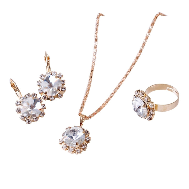 Fashion Women Circle Rhinestone Necklace Earrings Ring Pendants Jewelry Set Image 7