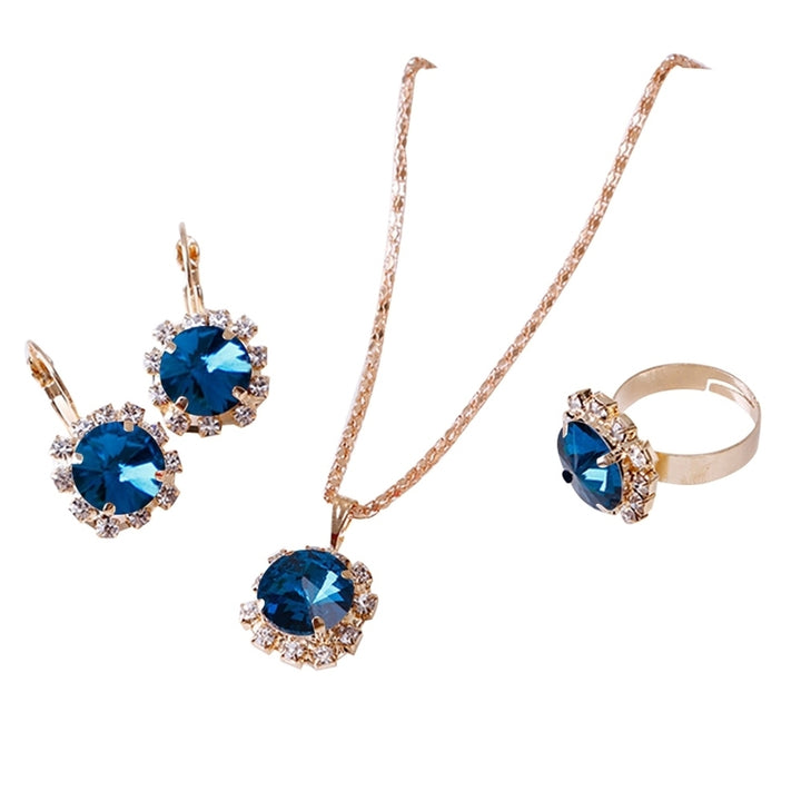 Fashion Women Circle Rhinestone Necklace Earrings Ring Pendants Jewelry Set Image 8
