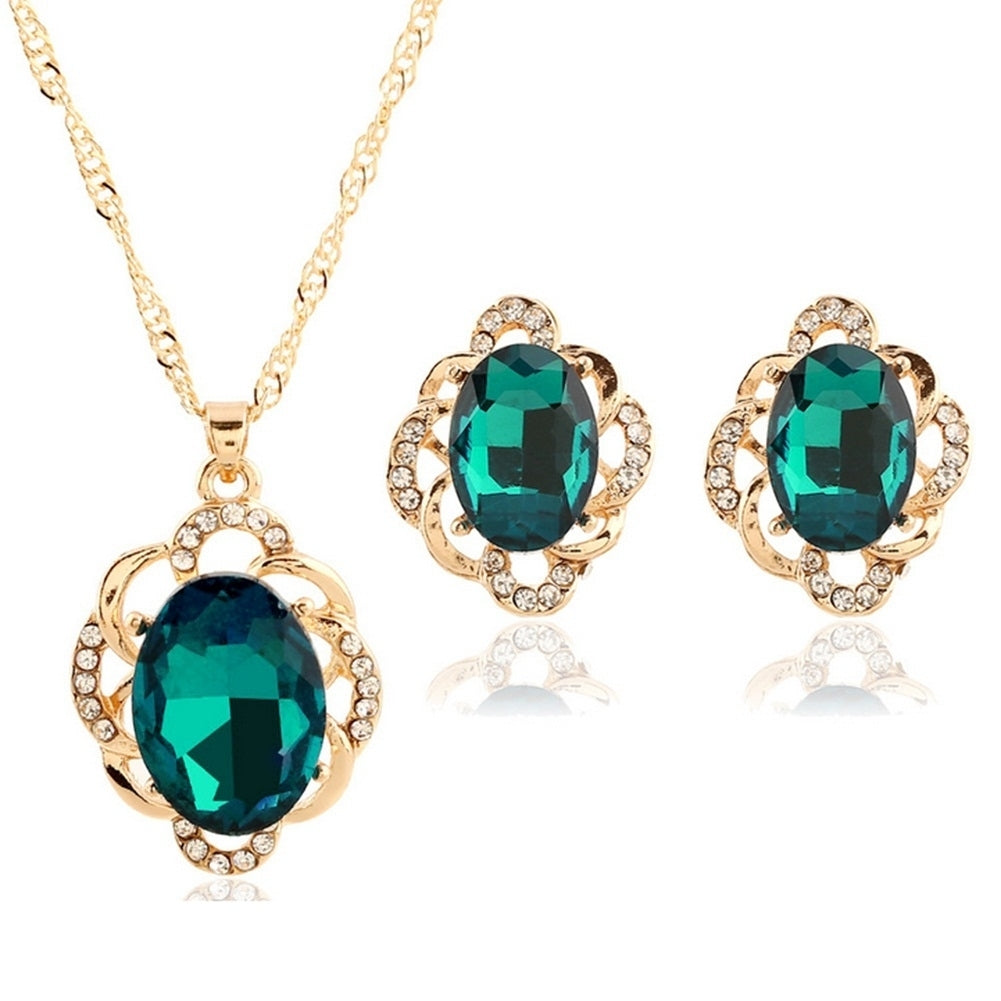 Women Floral Rhinestone Necklace Stud Earrings Fashion Wedding Jewelry Set Gift Image 4