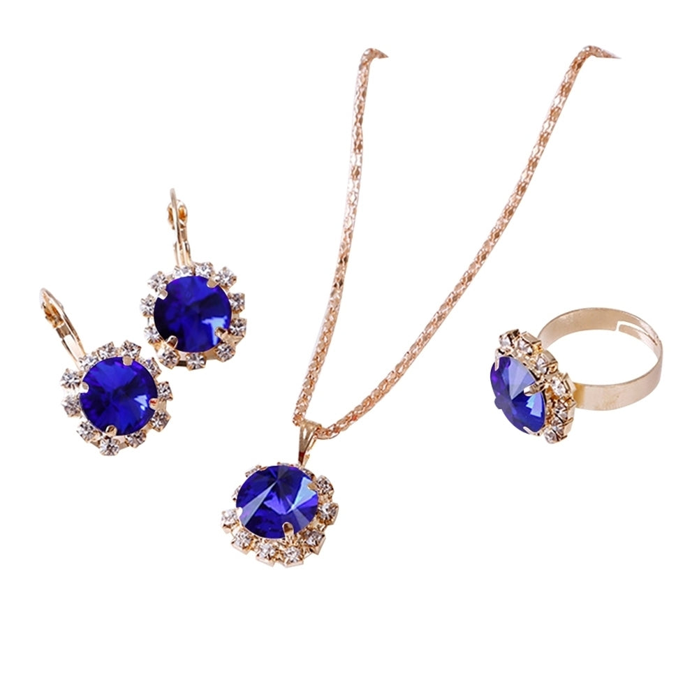 Fashion Women Circle Rhinestone Necklace Earrings Ring Pendants Jewelry Set Image 9