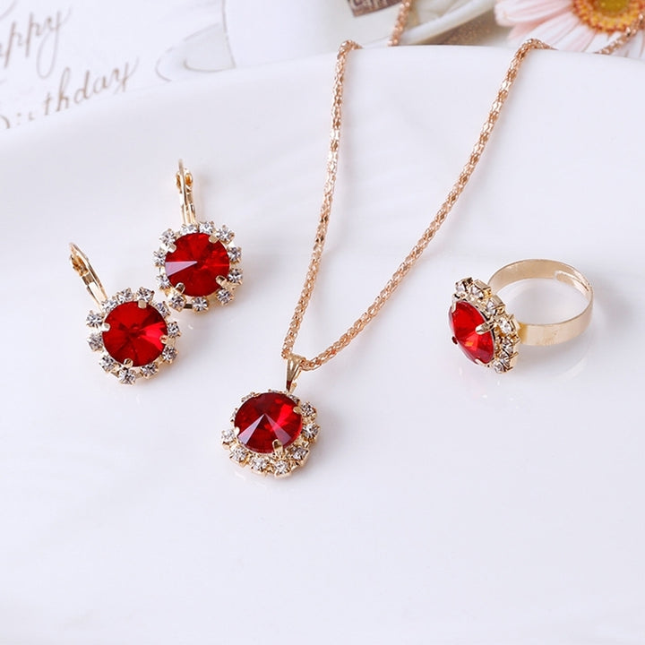 Fashion Women Circle Rhinestone Necklace Earrings Ring Pendants Jewelry Set Image 10