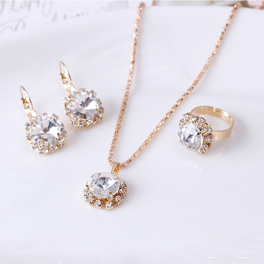 Fashion Women Circle Rhinestone Necklace Earrings Ring Pendants Jewelry Set Image 11